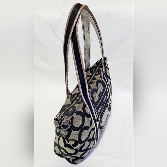 Coach Poppy Tote Op Art Glam Signature Logo Bag Purse Black Gray Silver 13826 - Picture 9 of 14